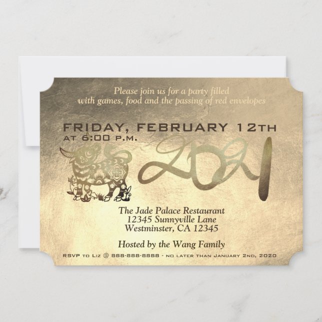 Lunar Chinese Metal Ox New Year 2021 Invitation (Front)