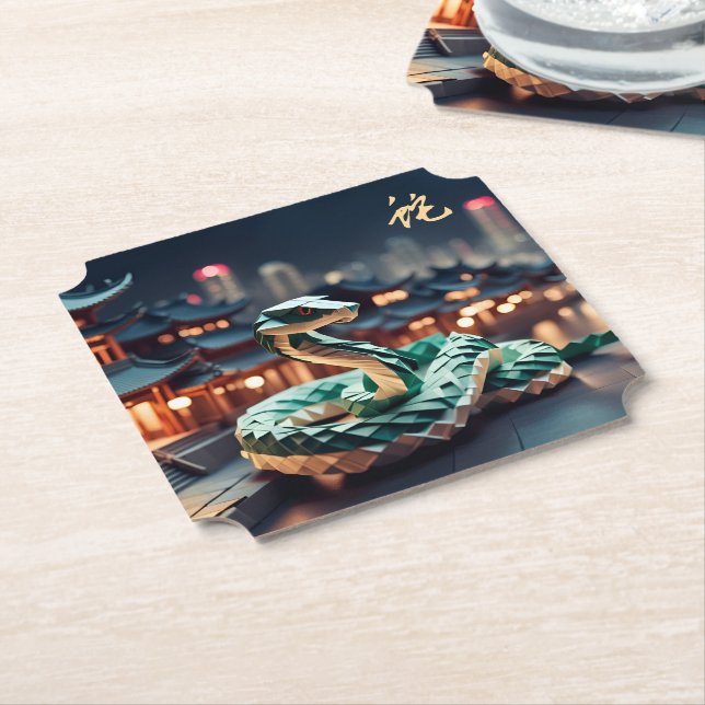 Lunar Chinese New Year Snake 2025 Birthday PC Paper Coaster (Angled)