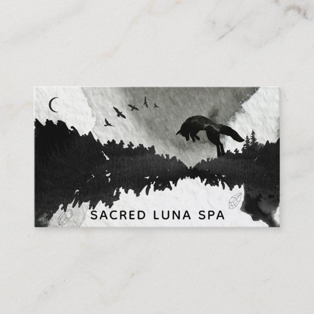 *~* Lunar Cosmic Moon Fox Leaping Pine Trees Business Card (Front)