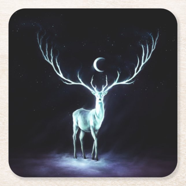 Lunar Deer Protector Square Paper Coaster (Front)