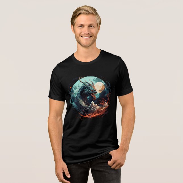 Lunar Dragon Over Fiery Mountains Tri-Blend Shirt (Front Full)
