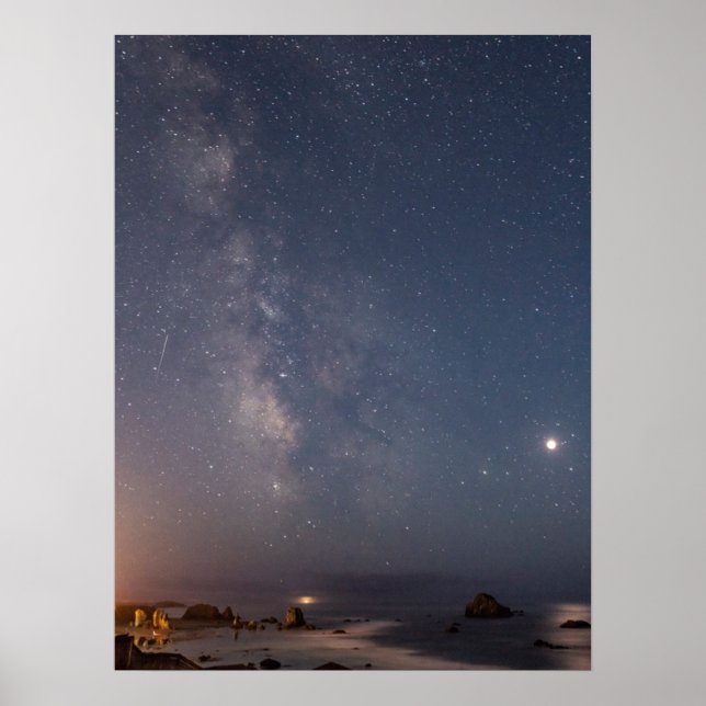 Lunar Eclipse & Milky Way | Bandon Beach Oregon Poster (Front)