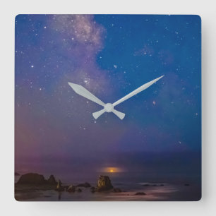 Lunar Eclipse & Milky Way   Bandon Beach, Oregon Square Wall Clock