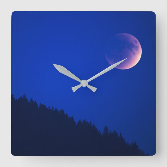 Lunar Eclipse Over Forest | Zug, Switzerland Square Wall Clock (Front)