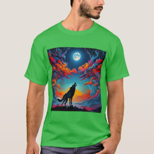 Lunar Howl: A Wolf's Serenade Under a Vibrant Sky T-Shirt