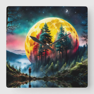 Lunar Landing, the Setting Moon Square Wall Clock