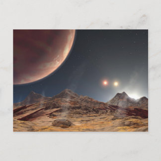 Lunar landscape with three suns postcard