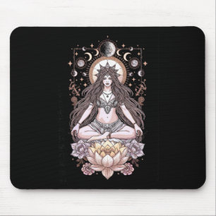 Lunar Lotus Meditation Priestess Moon Phases Stars Mouse Mat