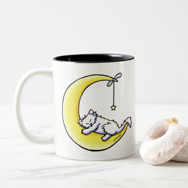 Lunar Love White Cat Two-Tone Coffee Mug (With Donut)