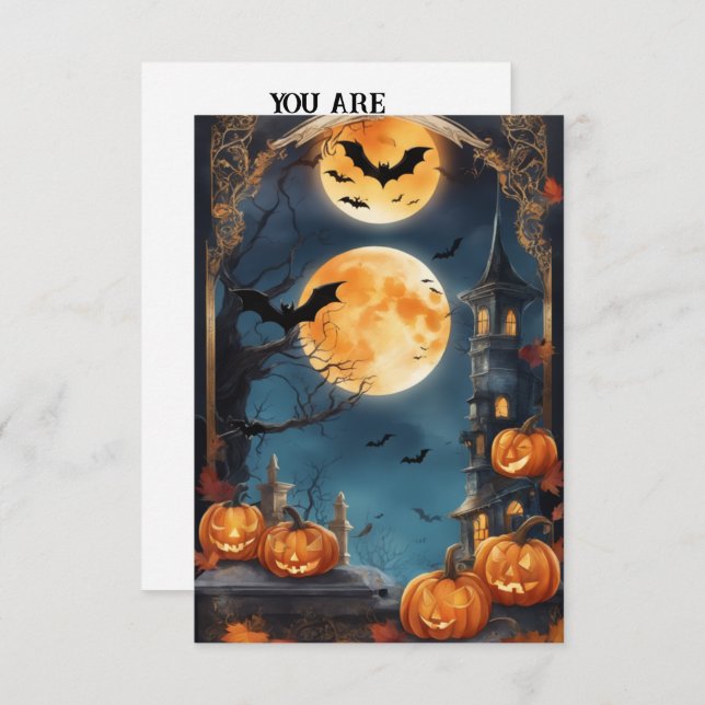 Lunar Lure: Customise Your Enchanted Halloween Inv Invitation (Front/Back)