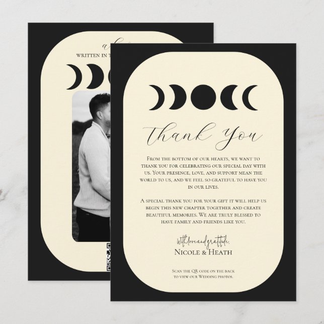 Lunar Luxe Black & Cream Moon Phase Wedding  Invitation (Front/Back)