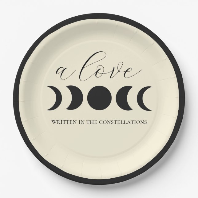 Lunar Luxe Black & Cream Moon Phase Wedding  Paper Plate (Front)