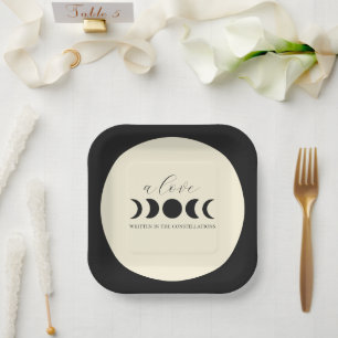 Lunar Luxe Black & Cream Moon Phase Wedding  Paper Plate