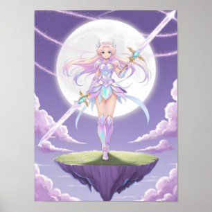 Lunar Magical Girl Wall Art – Pastel Moonblade