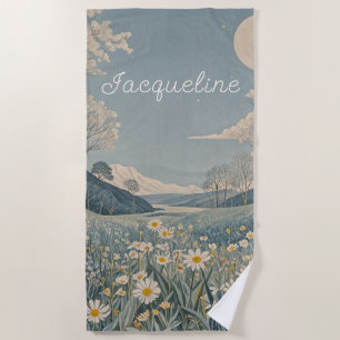Lunar Meadow Personalised  Beach Towel