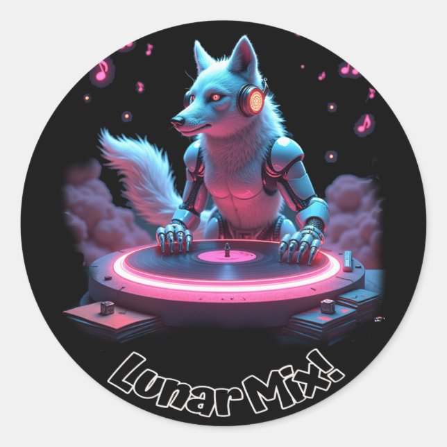 Lunar Mix, Wolf Beats Classic Round Sticker (Front)