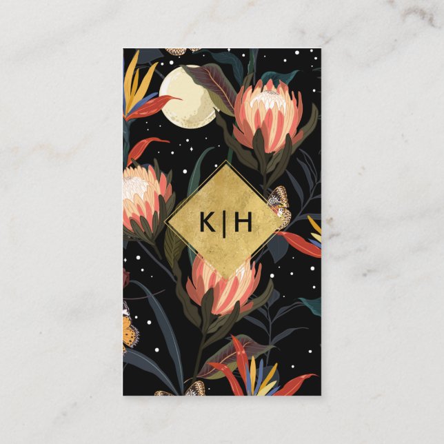 Lunar Moon Floral Celestial Modern  Business Card (Back)