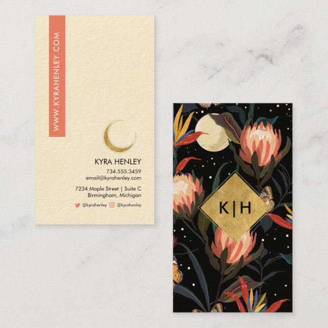 Lunar Moon Floral Celestial Modern Esoteric Business Card (Front/Back)