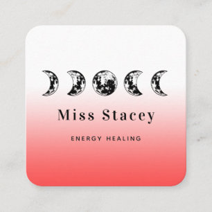 Lunar Moon Phase Energy Healer Spiritual Red Ombre Square Business Card