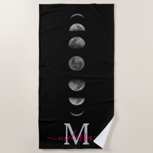 Lunar Moon Phases   Celestial Personalised Name Beach Towel