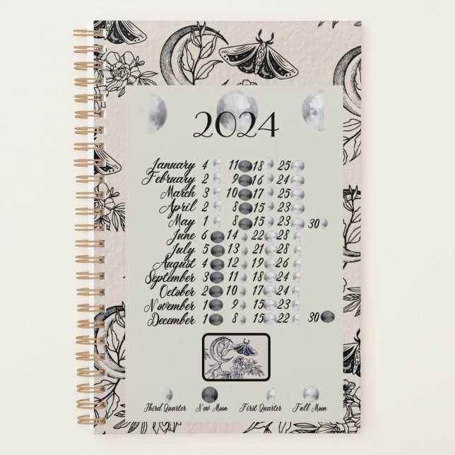 Lunar Moth 2024 Moon Phase Planner  (Front)