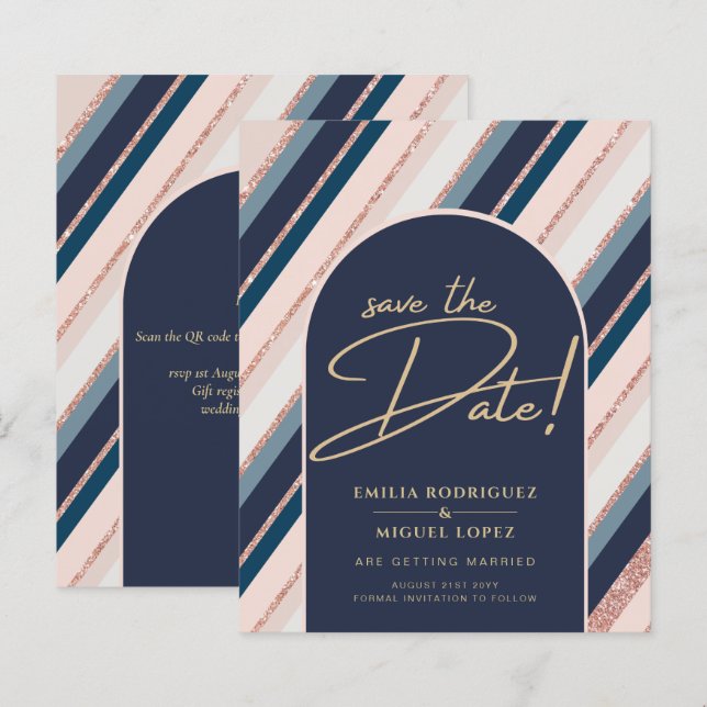 Lunar Navy Blue Blush Pink Rose Gold Wedding (Front/Back)