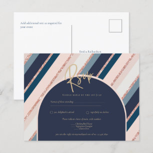 Lunar Navy Blue Blush Pink Rose Gold Wedding Postcard