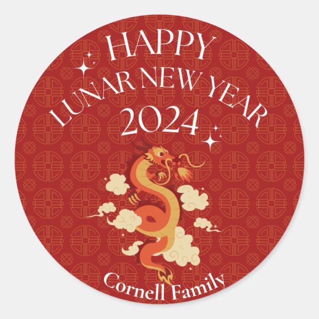lunar new year 2024 classic round sticker (Front)
