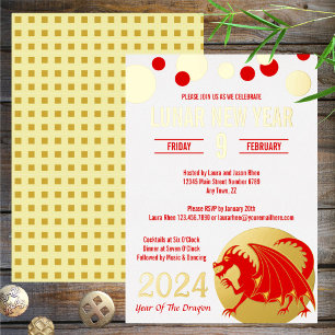 Lunar New Year 2024 Red Dragon Modern White Gold