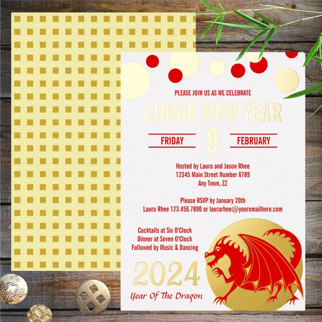 Lunar New Year 2024 Red Dragon Modern White Gold (Creator Uploaded)