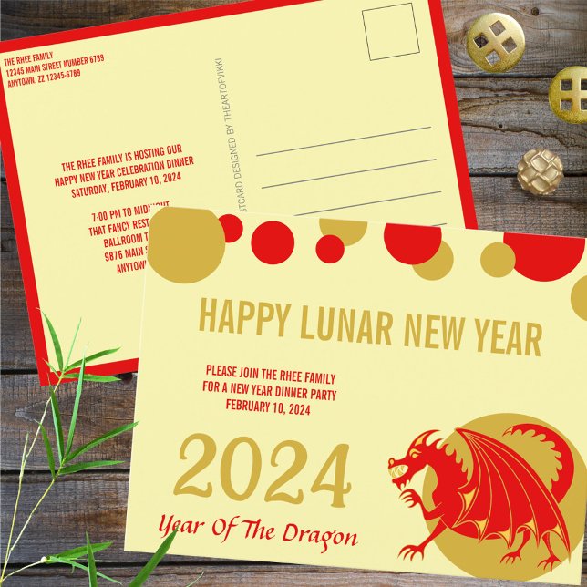 Lunar New Year 2024 Red Dragon Party Or Greeting Postcard (Creator Uploaded)