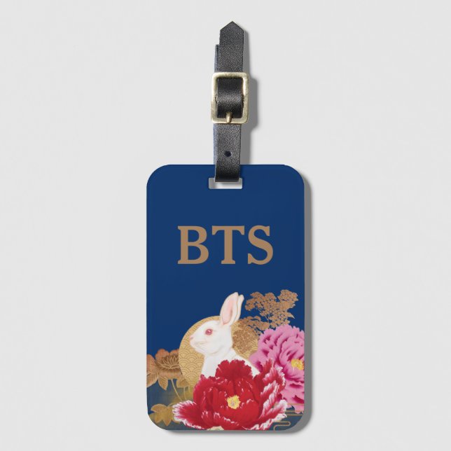 Lunar New Year - Blue Gold Rabbit Luggage Tag (Front Vertical)
