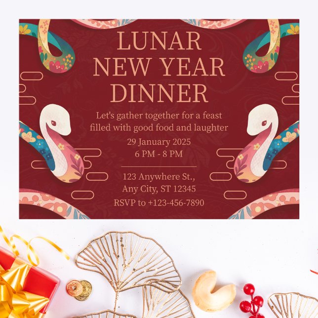 Lunar New Year Dinner with Artistic Snake Design Invitation (Creator Uploaded)