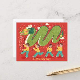 Lunar New Year Festive Holiday Parade Postcard