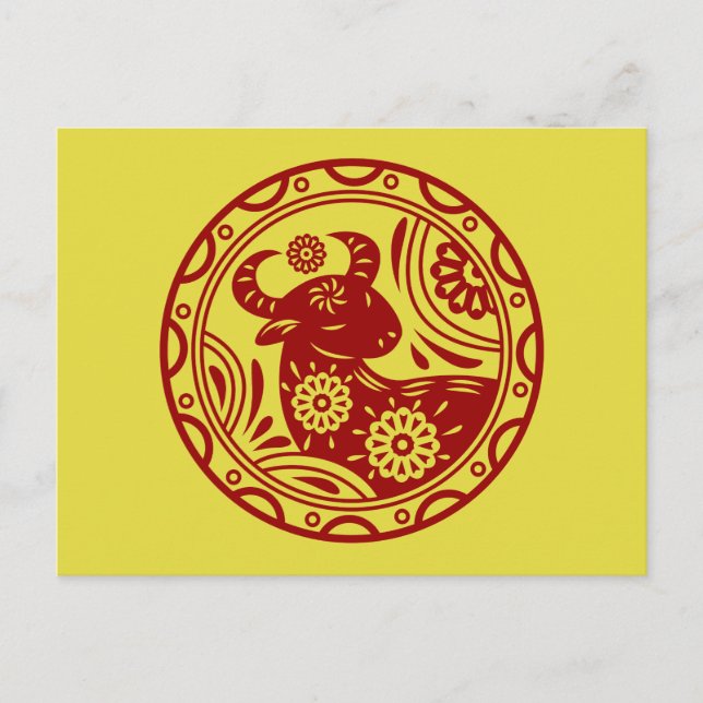 Lunar New Year Of Ox 2021 Zodiac Animal  Postcard (Front)
