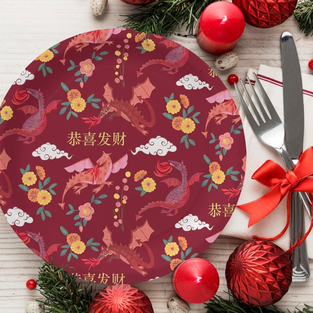 Lunar new year of the dragon red  paper plate (Lunar new year of the dragon red paper plates)