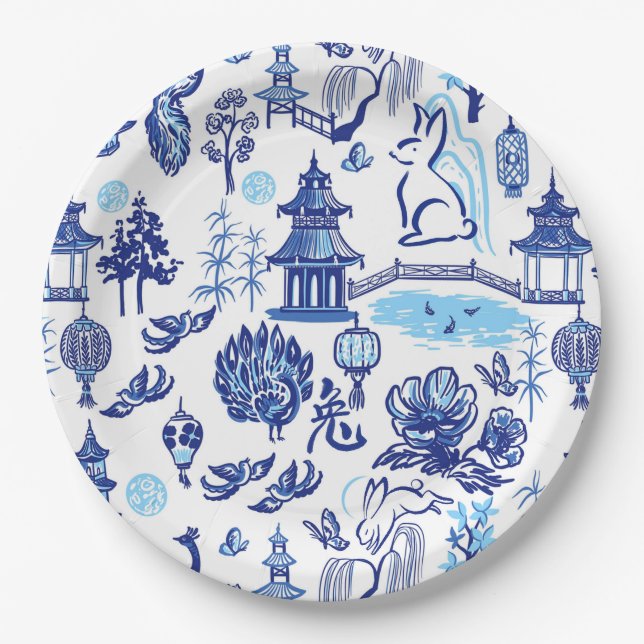 Lunar New Year Rabbit Chinoiserie Paper Plate (Front)