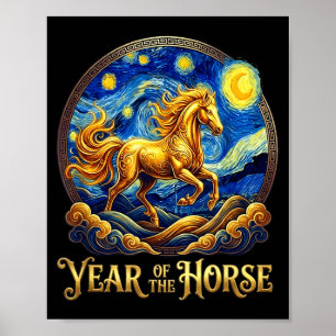 Lunar new year the horse year chinese zodiac fire poster