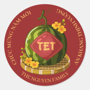 Lunar New Year Vietnamese Tet Lucky Watermelon Classic Round Sticker