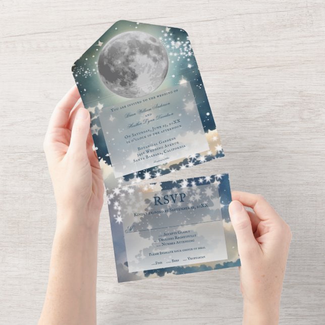Lunar Night Sky Wedding All In One Invitation (Tearaway)
