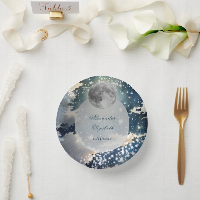 Lunar Night Sky Wedding Paper Plate (Wedding)