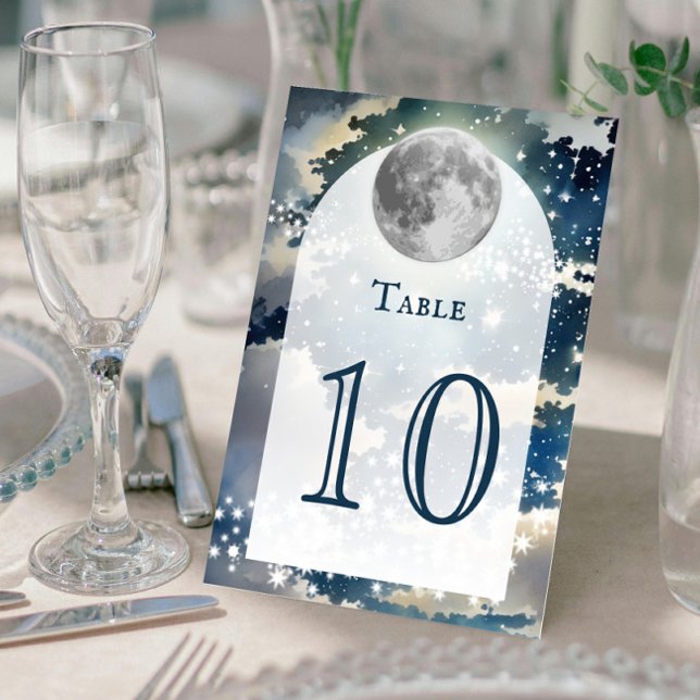 Lunar Night Sky Wedding Table Number (Lunar Night Sky Wedding Table Number Card)