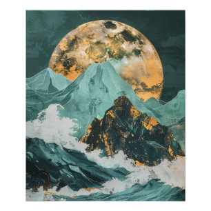 Lunar Peaks: Fantasy Mountains Under a Mystic Moon Photo Print