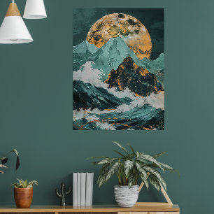 Lunar Peaks: Fantasy Mountains Under a Mystic Moon Poster