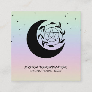 *~* Lunar Pentangle Star Moon Magic Boho Rainbow Square Business Card