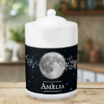 Lunar Personalised Teapot<br><div class="desc">Enjoy your tea with a Lunar Personalised Teapot.  Teapot design features a full moon adorned with stars against a night sky background with an area to personalise with your name.  Additional gift items available with this design as well as a variety of colours.</div>