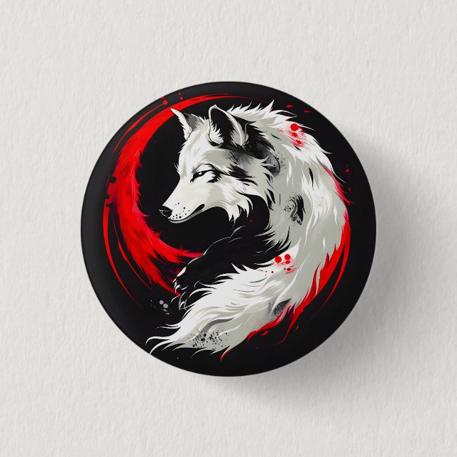 Lunar Red White Wolf 3 Cm Round Badge (Front)