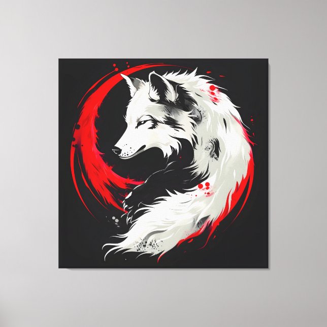 Lunar Red White Wolf Canvas Print (Front)