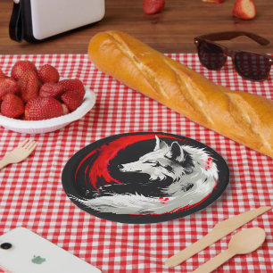 Lunar Red White Wolf Paper Plate