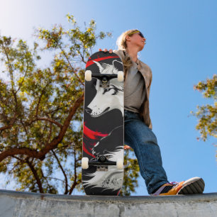 Lunar Red White Wolf Skateboard